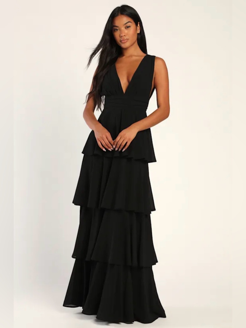 Lulus Amazing Evening Black Tiered Maxi Dress